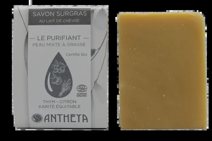 Antheya — Savon lait de chèvre/soufre – purifiant exceptionnel (bande papier) – 100 g