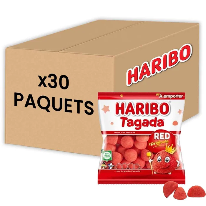 Bonbon Haribo Fraise Tagada Red l&rsquo;Originale 120 gr – Carton Maxi Lot de 30 paquets