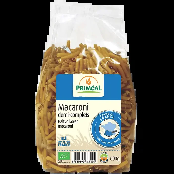 Priméal — Macaroni 100% france demi complets bio – 500 g