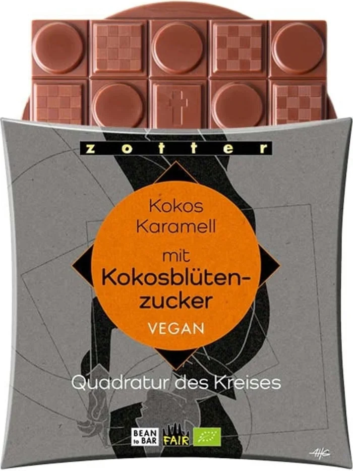 Zotter Schokoladen Quadrature du Cercle Bio – Coco & Caramel au Sucre de Fleur de Coco, 70 g